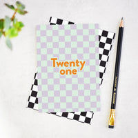 Twenty One Checkerboard 21st Birthday Card - Stylish Celebration Greeting