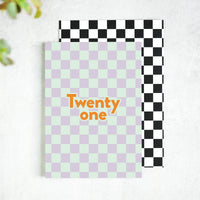 Twenty One Checkerboard 21st Birthday Card - Stylish Celebration Greeting