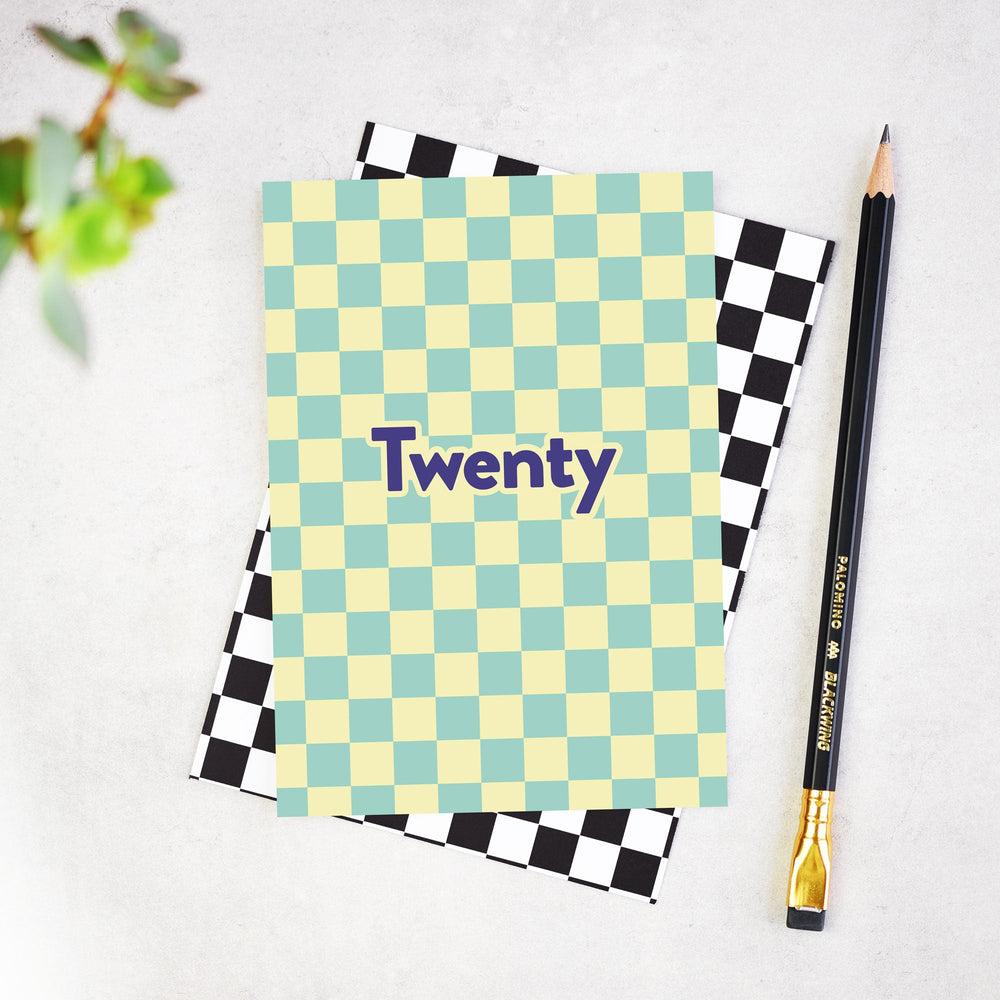 Twenty Checkerboard 20th Birthday Card - Stylish & Eco-Friendly Celebratory Design