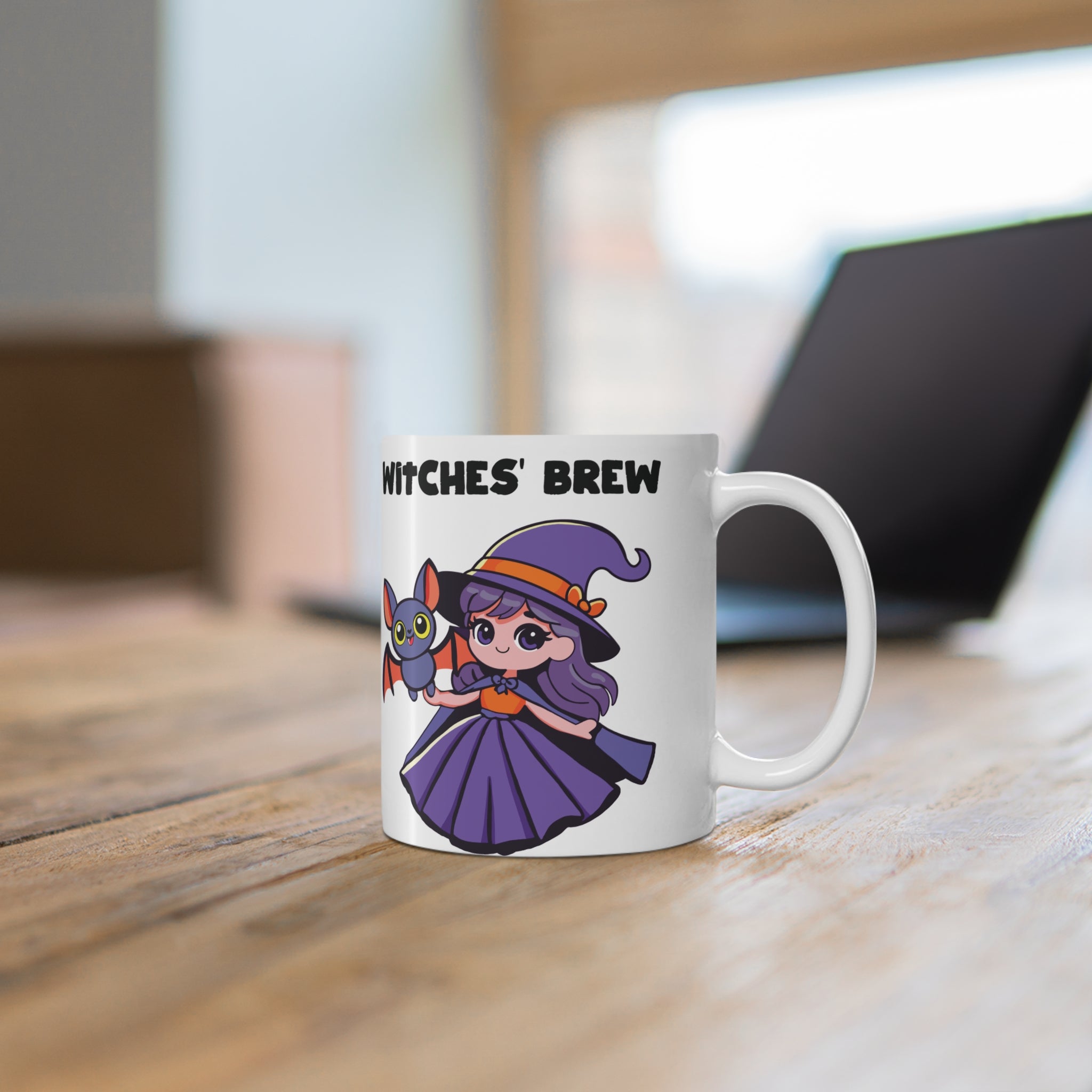 Witches Brew – Cute Witch & Bat Halloween mug