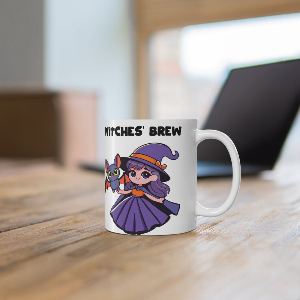 Witches Brew – Cute Witch & Bat Halloween mug