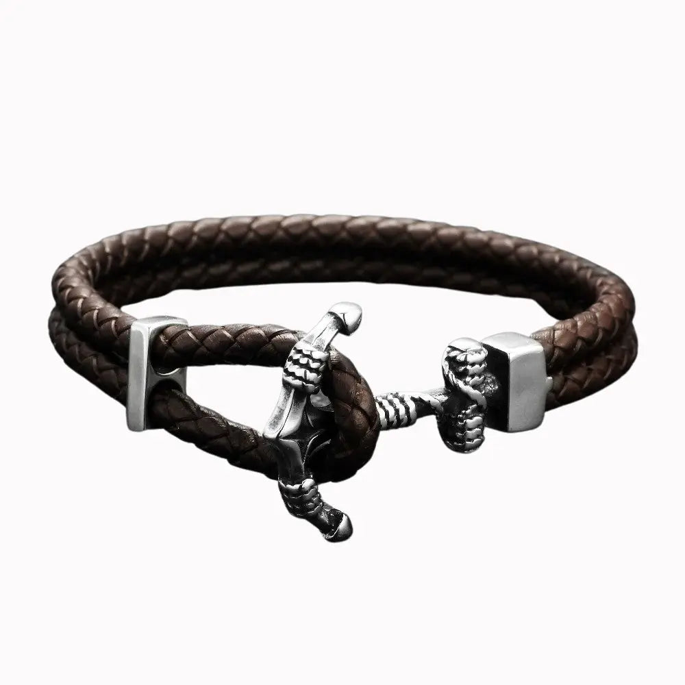 Viking Anchor Braided Bracelet - Brown