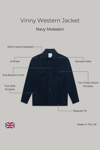 Vinny Western Jacket - Navy Moleskin