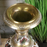 Vintage 77cm Large Brass Vase Hand Painted and Etched - White