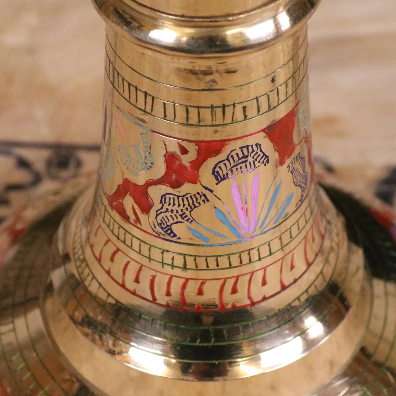 Vintage Brass Vase 92cm Large Hand Painted and Etched