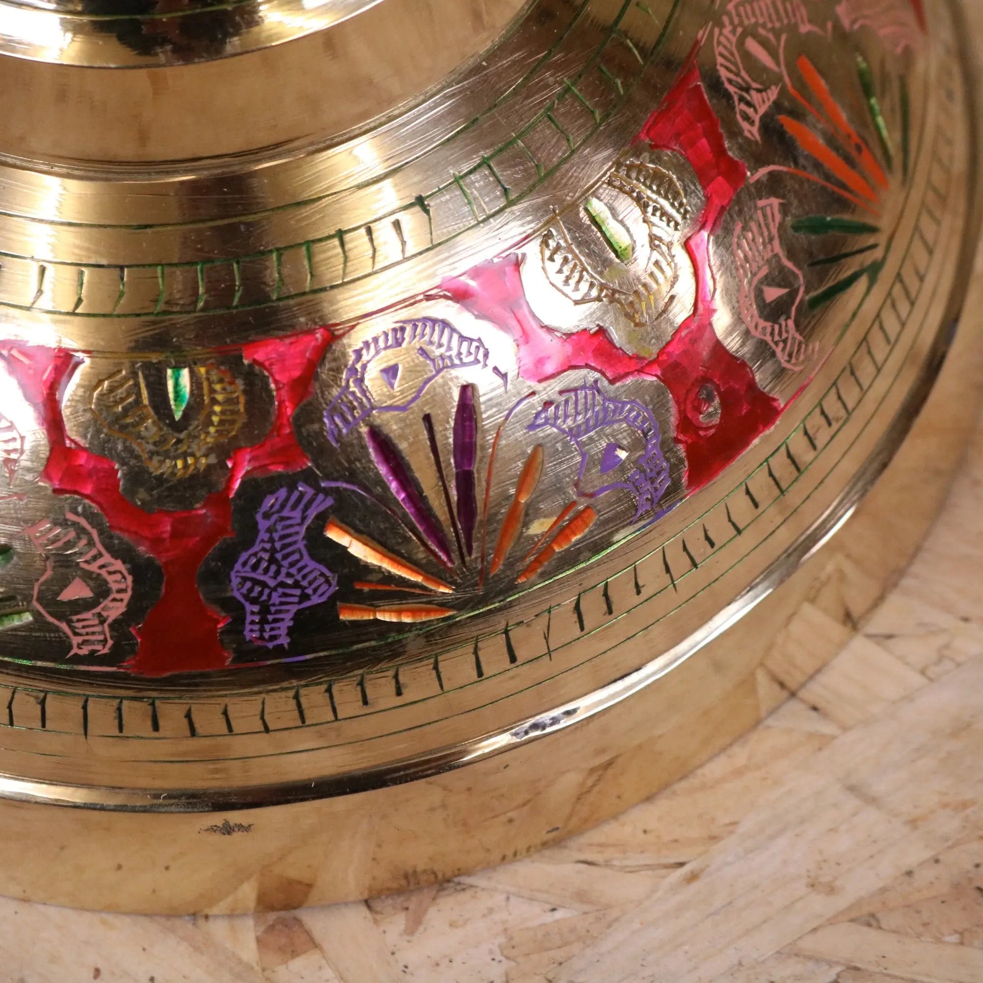 Vintage Brass Vase 92cm Large Hand Painted and Etched