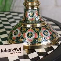 Vintage Brass Vase Pair 38cm Hand Painted and Etched