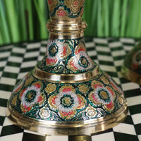 Vintage Brass Vase Pair 38cm Hand Painted and Etched