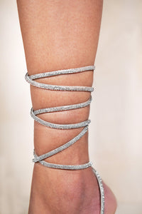 OPHELIA DIAMANTE STRAP LACE UP TIE LEG HIGH HEELS IN MOON SILVER SILK