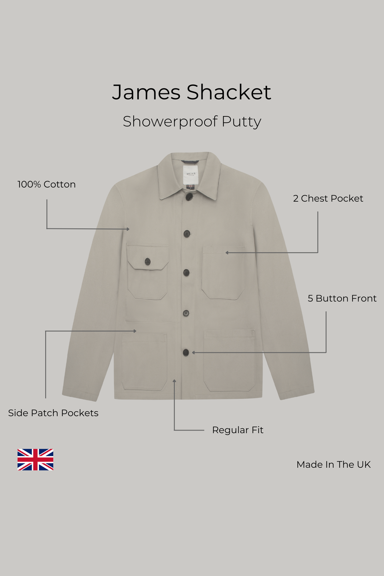 James Four Pocket Jacket - Showerproof Putty
