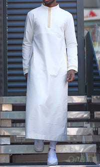 Islamic Men's Long Thobe Eminence QL in Cream and Gold