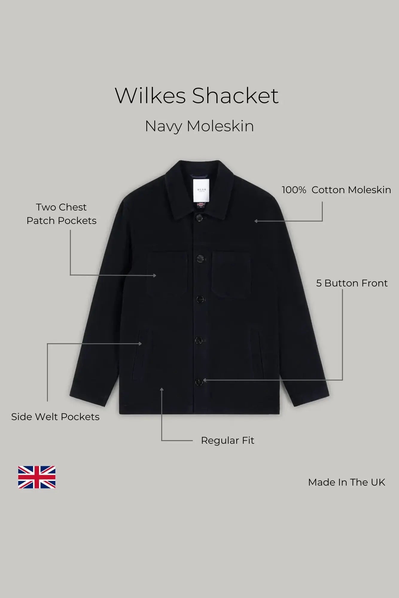 Wilkes Shacket - Navy Moleskin