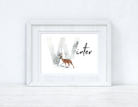 Winter Reindeer Winter Christmas Seasonal Wall Home Decor Print