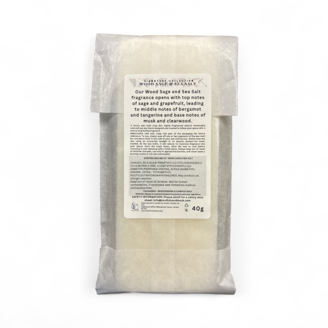 Wood Sage & Sea Salt Soy Wax Melt Snap Bar – 40g