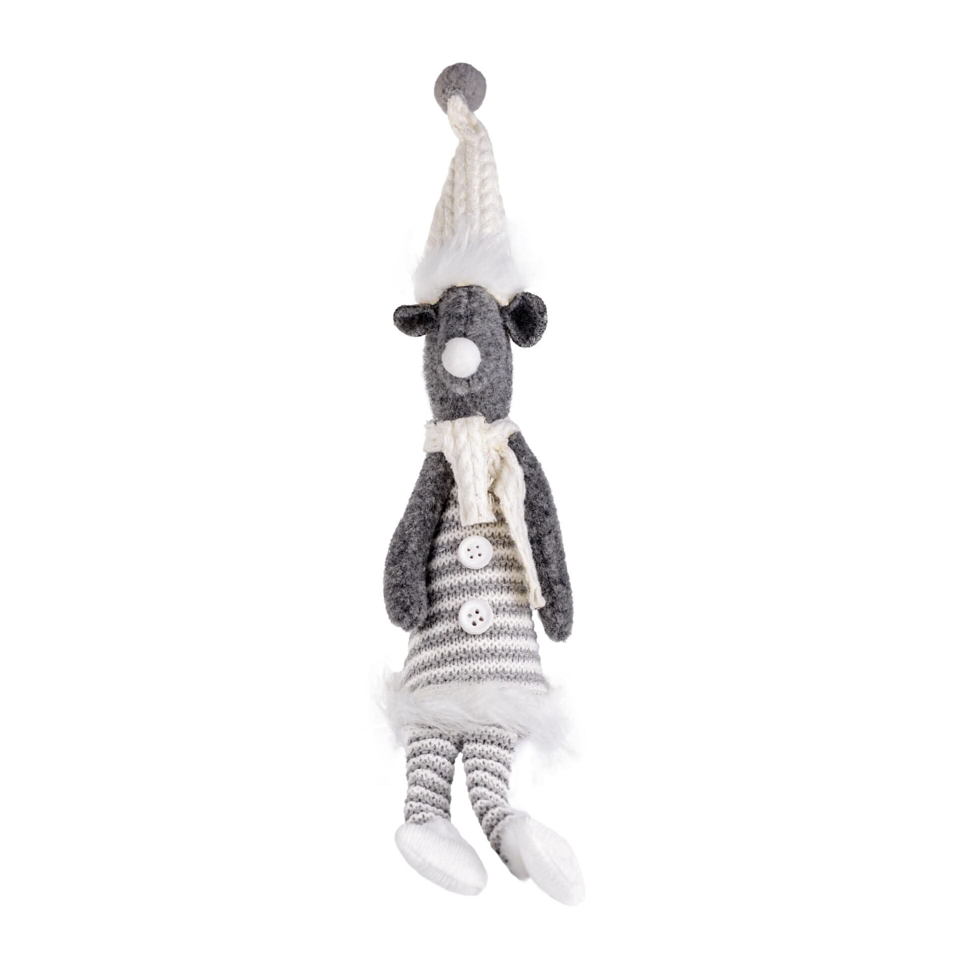 Silver Mouse w/Dangly Legs Striped Xmas Ornament