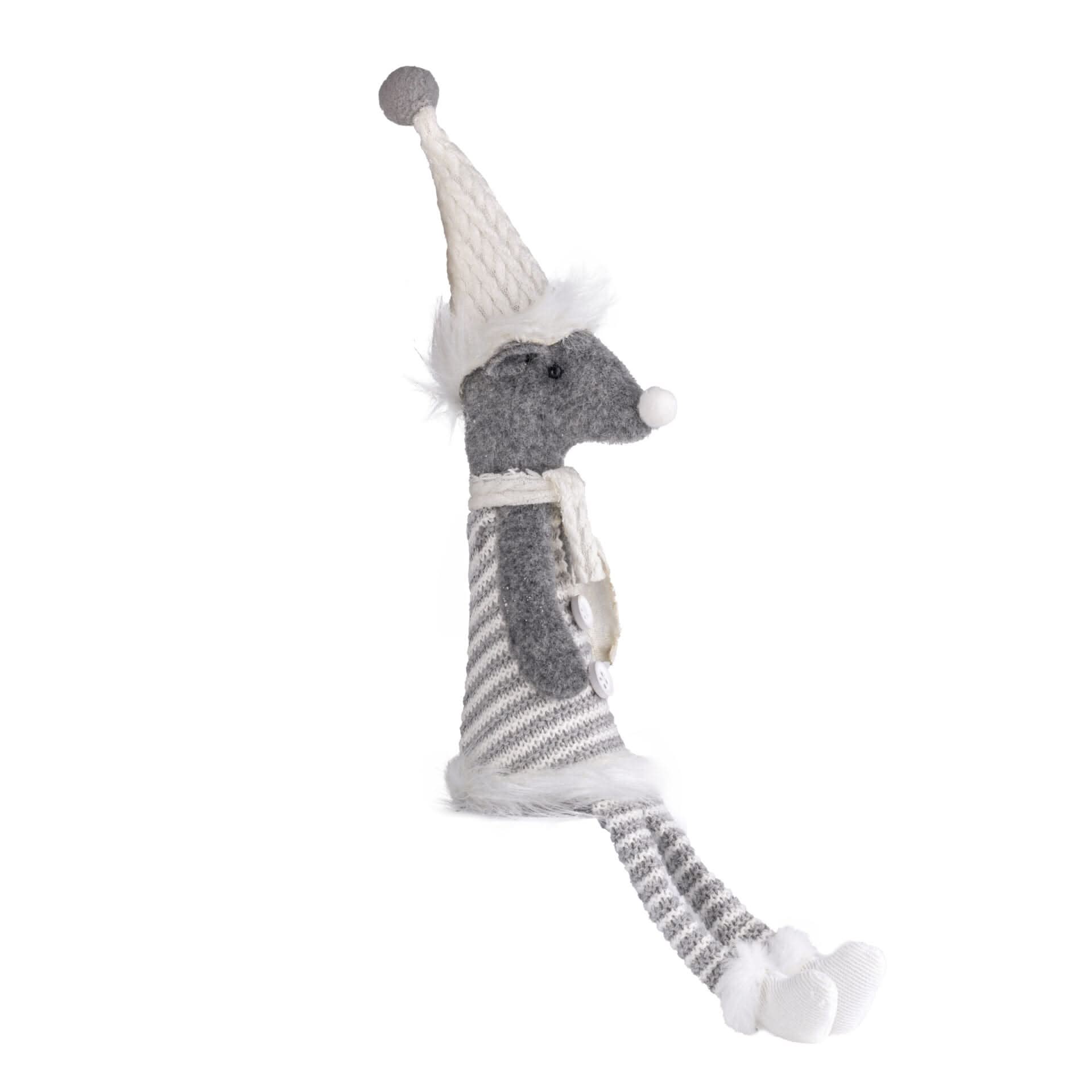 Silver Mouse w/Dangly Legs Striped Xmas Ornament