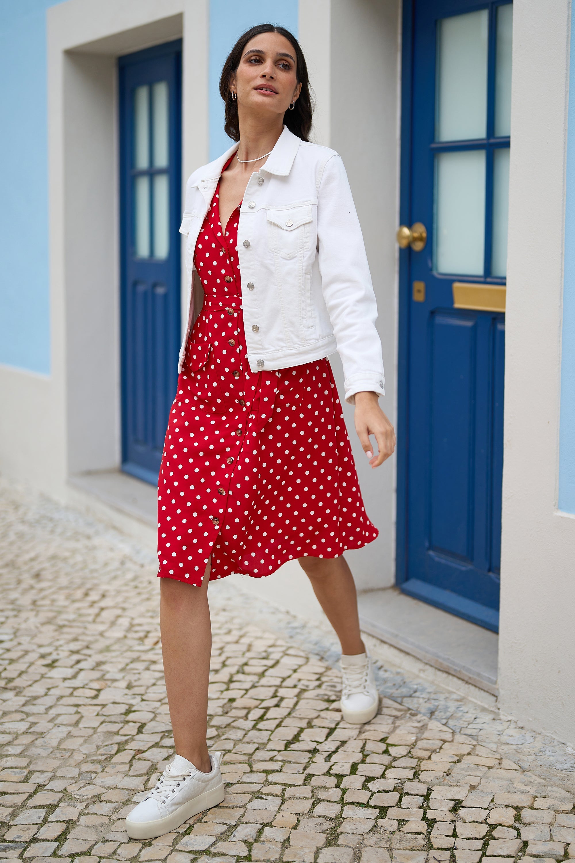 Yumi Red Spot Retro Shirt Dress