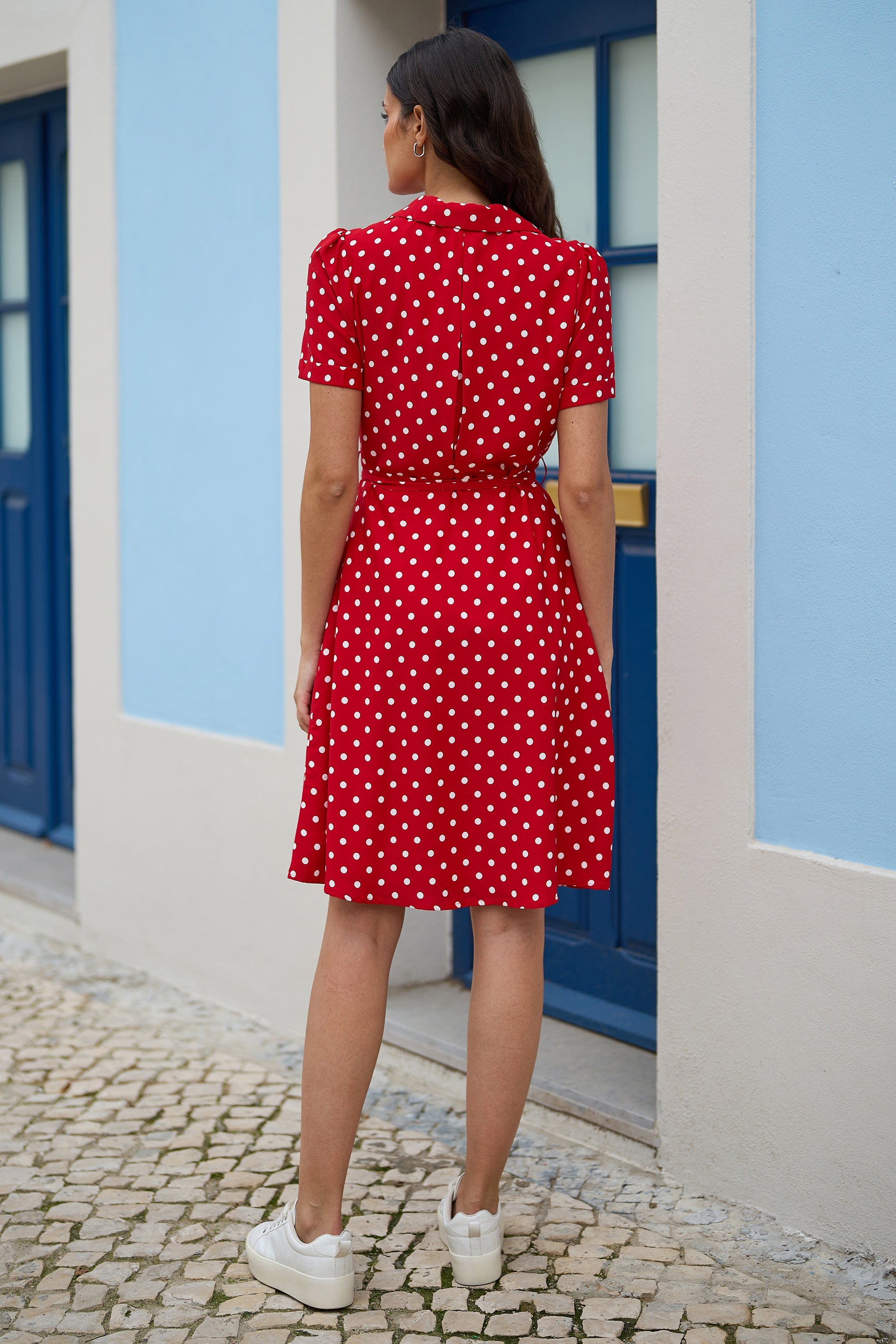 Yumi Red Spot Retro Shirt Dress