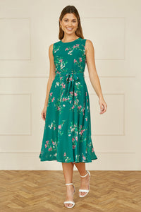 Yumi Green Daisy Print Midi Skater Dress