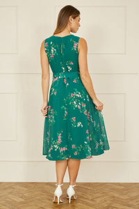 Yumi Green Daisy Print Midi Skater Dress
