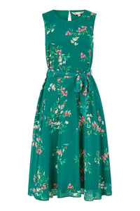 Yumi Green Daisy Print Midi Skater Dress