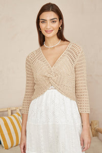 Yumi Beige Cotton Crochet Knitted Top