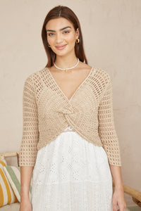 Yumi Beige Cotton Crochet Knitted Top