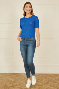 Yumi Blue Cotton Crochet Knitted Top