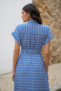 Yumi Blue Viscose Midi Shirt Dress With Matching Belt