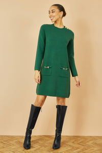 Yumi Green Knitted Tunic Dress With Gold Hardware Details