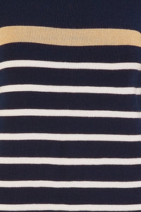 Yumi Navy Striped Knitted Dress With Button Cuff Detail