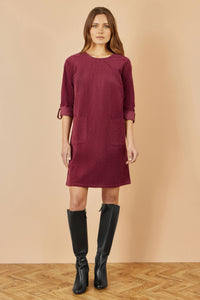 Yumi Burgundy Cord Tunic Dress with Pockets and 3/4 Sleeves