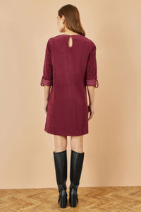 Yumi Burgundy Cord Tunic Dress with Pockets and 3/4 Sleeves