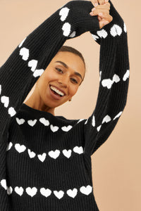 Yumi Black Knitted Jumped With Heart Stripes