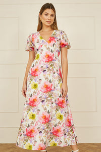 Yumi White Floral Midi Dress for Spring Elegance
