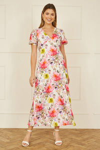 Yumi White Floral Midi Dress for Spring Elegance