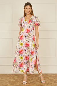 Yumi White Floral Midi Dress for Spring Elegance