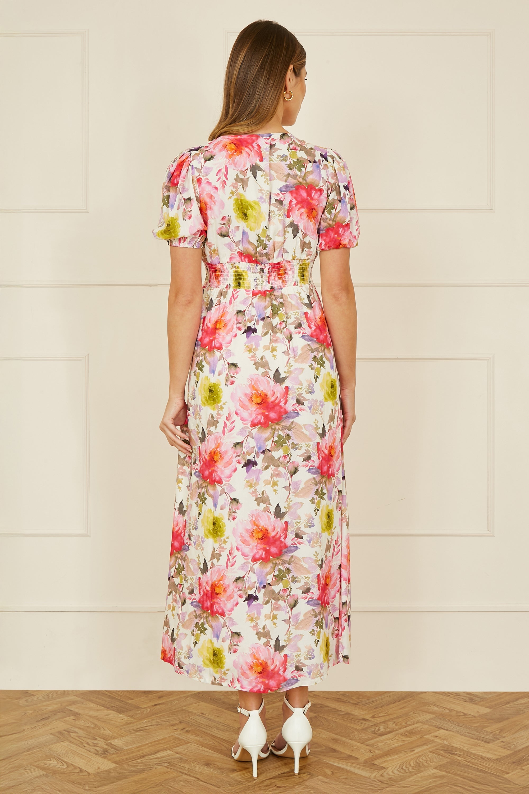 Yumi White Floral Midi Dress