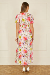 Yumi White Floral Midi Dress for Spring Elegance