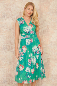 Yumi Green Blossom Print Stretch Mesh Dress With Pockets