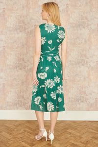 Yumi Green Floral Print Stretch Mesh Dress With Pockets
