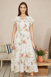 Yumi White Floral Broderie Anglaise Midi Dress