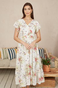 Yumi White Floral Broderie Anglaise Midi Dress
