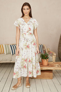 Yumi White Floral Broderie Anglaise Midi Dress