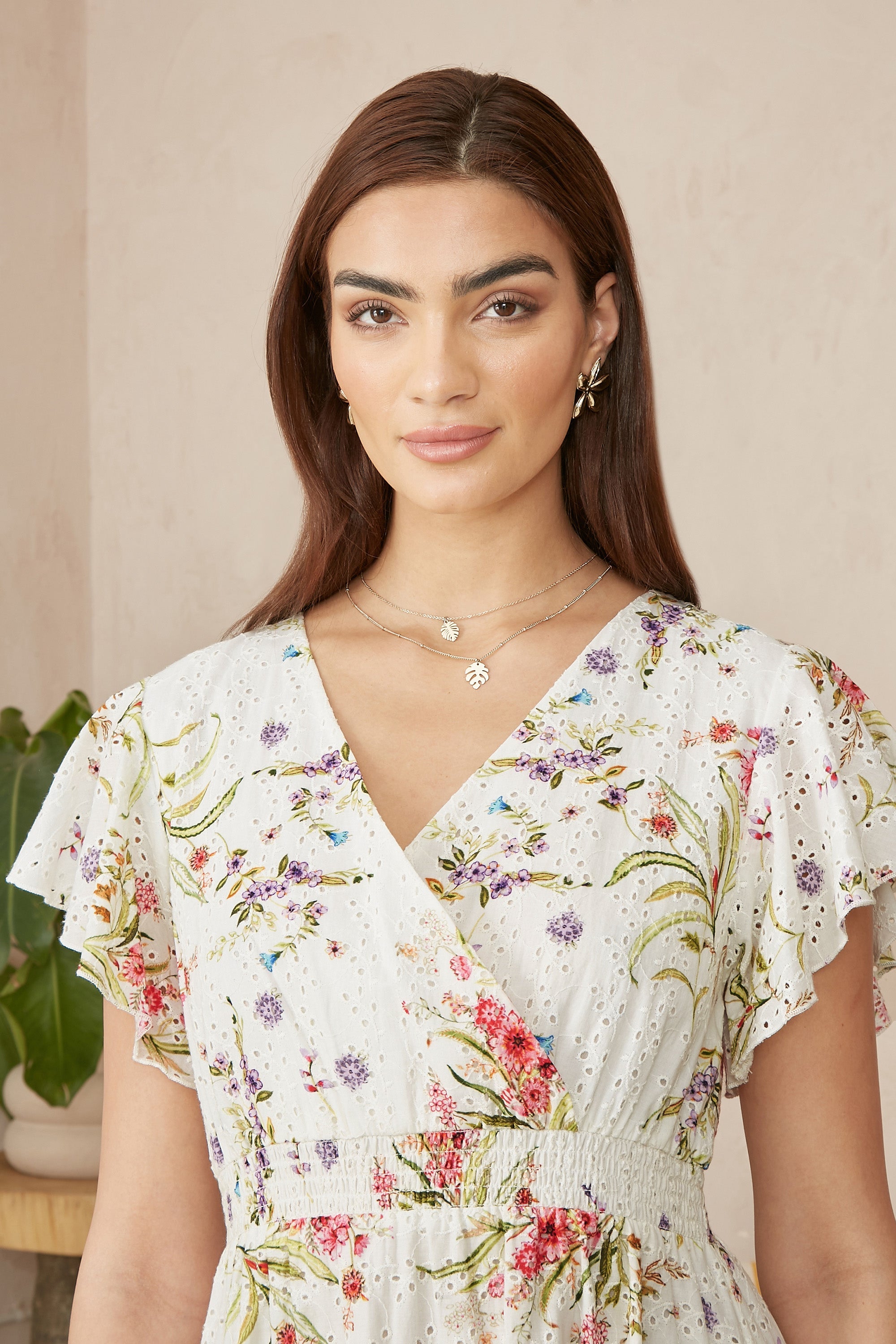 Yumi White Floral Broderie Anglaise Wrap Midi Dress