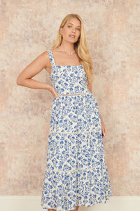 Yumi Blue Floral Broderie Anglaise Midi Sun Dress