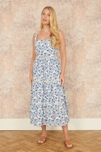 Yumi Blue Floral Broderie Anglaise Midi Sun Dress