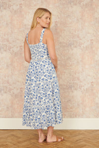 Yumi Blue Floral Broderie Anglaise Midi Sun Dress