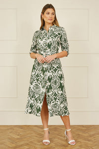 Yumi Green Ikat Geo Print Midi Shirt Dress for Effortless Style