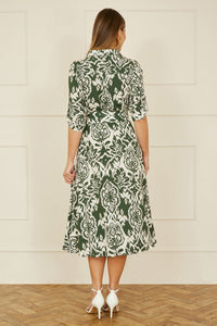 Yumi Green Ikat Geo Print Midi Shirt Dress for Effortless Style
